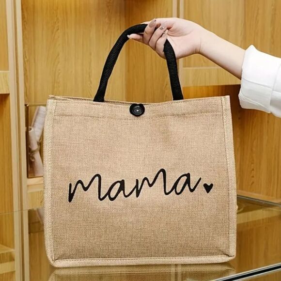 Mama Burlap Canvas Everyday Tote Bag - Picture 1 of 6